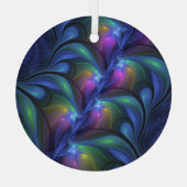 Kleurrijk Abstract blauw roze groen fractal Glas Ornament (Achterkant)