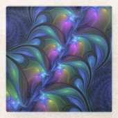 Kleurrijk Abstract blauw roze groen fractal Glazen Onderzetter (Voorkant)