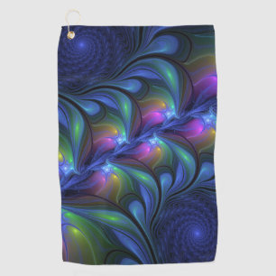 Kleurrijk Abstract blauw roze groen fractal Golfhanddoek