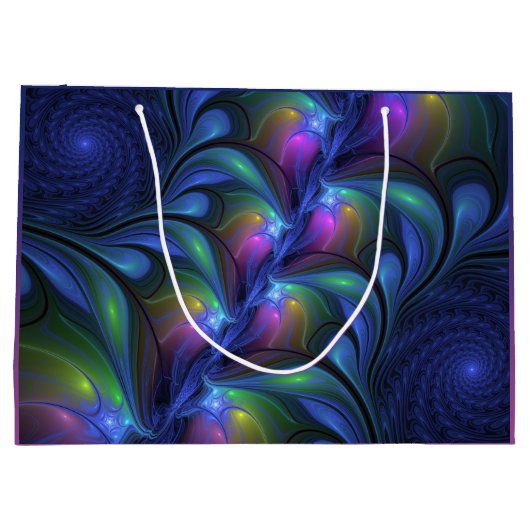 Kleurrijk Abstract blauw roze groen fractal Groot Cadeauzakje (Achterkant)