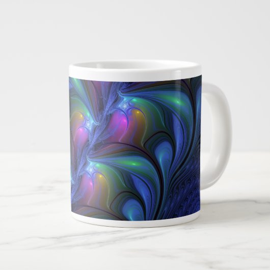 Kleurrijk Abstract blauw roze groen fractal Grote Koffiekop (Voorkant rechts)