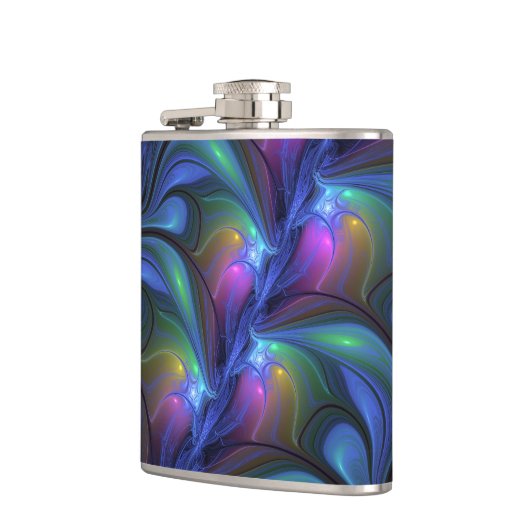 Kleurrijk Abstract blauw roze groen fractal Heupfles (Links)