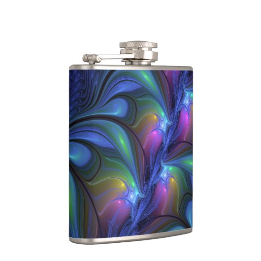 Kleurrijk Abstract blauw roze groen fractal Heupfles (Rechts)