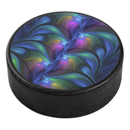 Kleurrijk Abstract blauw roze groen fractal Hockey Puck