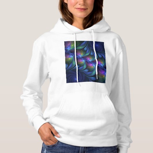 Kleurrijk Abstract blauw roze groen fractal Hoodie (Voorkant)