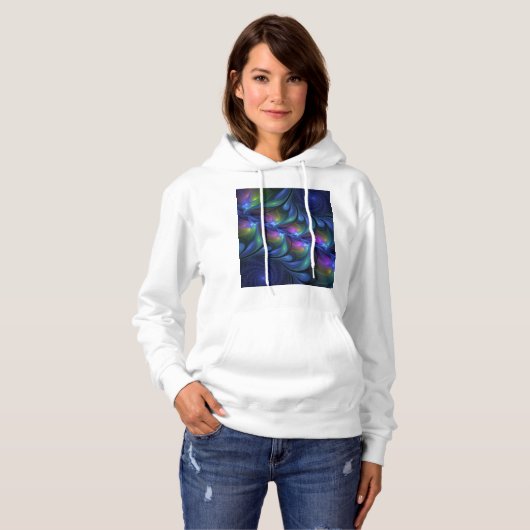 Kleurrijk Abstract blauw roze groen fractal Hoodie (Voorkant volledig)