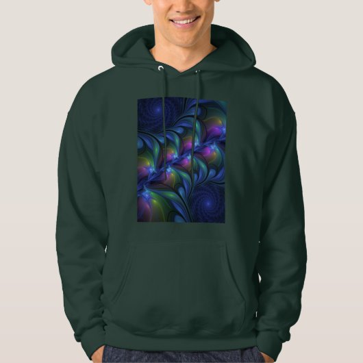 Kleurrijk Abstract blauw roze groen fractal Hoodie (Voorkant)