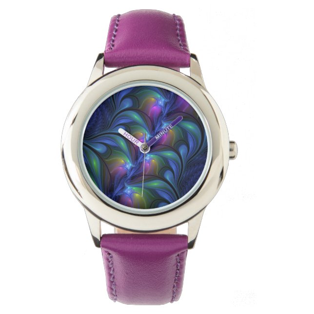 Kleurrijk Abstract blauw roze groen fractal Horloge (Voorkant)