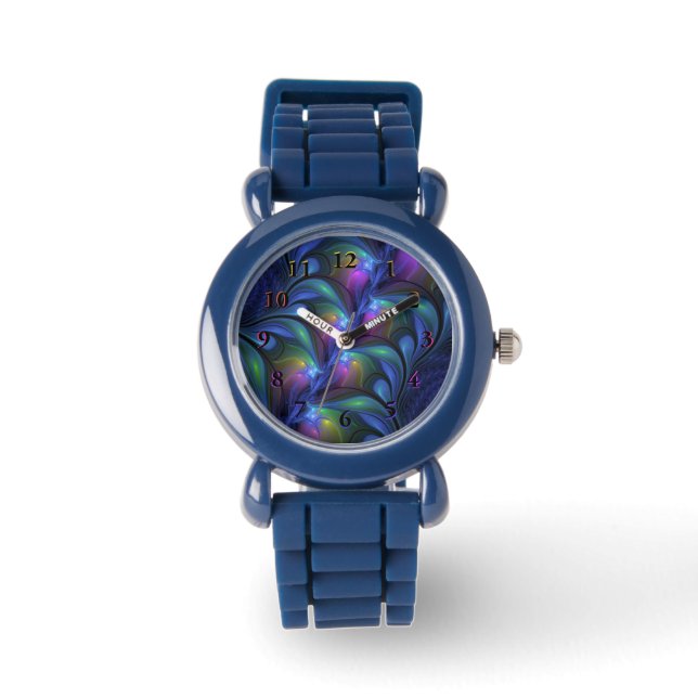 Kleurrijk Abstract blauw roze groen fractal Horloge (Voorkant)