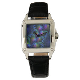 Kleurrijk Abstract blauw roze groen fractal Horloge