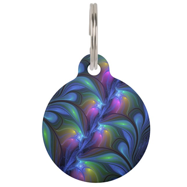 Kleurrijk Abstract blauw roze groen fractal Huisdierpenning (Voorkant)