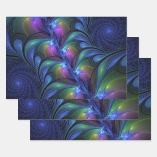 Kleurrijk Abstract blauw roze groen fractal Inpakpapier Vel (Set)