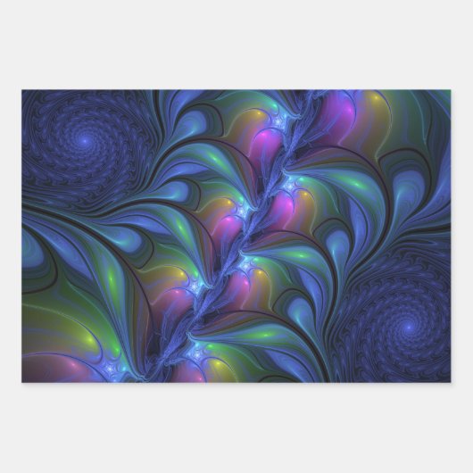 Kleurrijk Abstract blauw roze groen fractal Inpakpapier Vel (Voorkant 3)