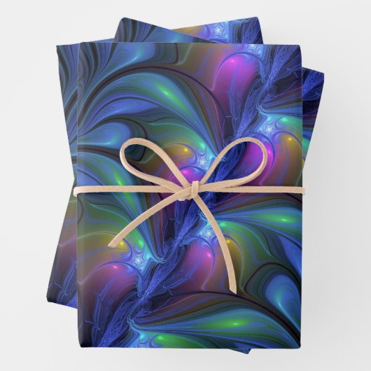 Kleurrijk Abstract blauw roze groen fractal Inpakpapier Vel (In situ)