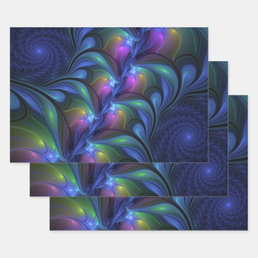 Kleurrijk Abstract blauw roze groen fractal Inpakpapier Vel (Set)