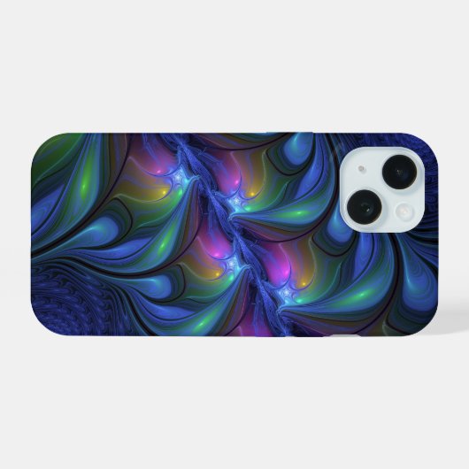 Kleurrijk Abstract blauw roze groen fractal iPhone 15 Case (Achterkant horizontaal)