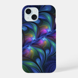 Kleurrijk Abstract blauw roze groen fractal iPhone 15 Case