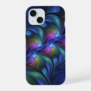 Kleurrijk Abstract blauw roze groen fractal iPhone 15 Case