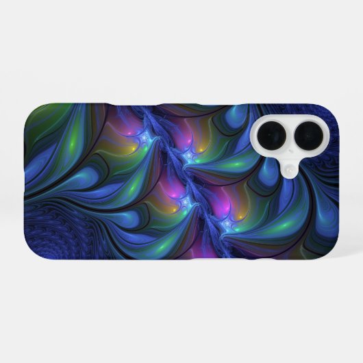Kleurrijk Abstract blauw roze groen fractal iPhone 16 Hoesje (Achterkant horizontaal)