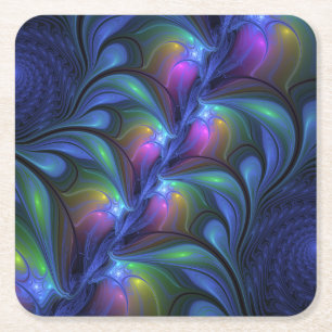 Kleurrijk Abstract blauw roze groen fractal Kartonnen Onderzetters