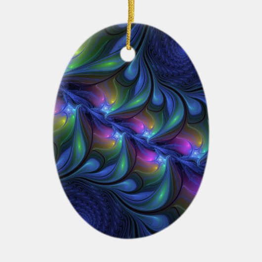 Kleurrijk Abstract blauw roze groen fractal Keramisch Ornament (Voorkant)