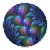 Kleurrijk Abstract blauw roze groen fractal Keramische Knop (Voorkant)
