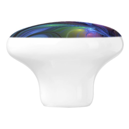 Kleurrijk Abstract blauw roze groen fractal Keramische Knop (Zijkant)