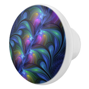 Kleurrijk Abstract blauw roze groen fractal Keramische Knop