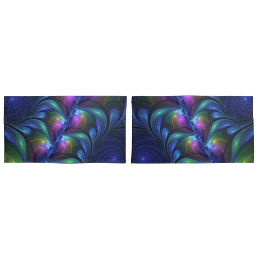 Kleurrijk Abstract blauw roze groen fractal Kussensloop (Voorkant-Set)