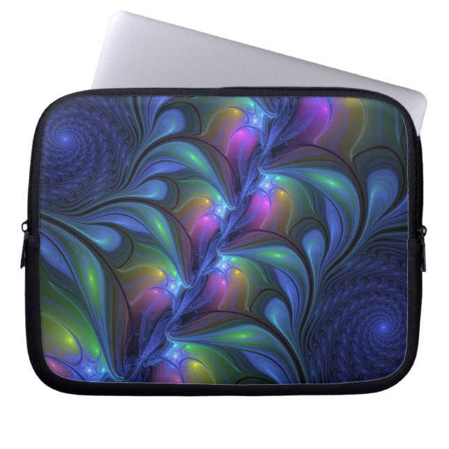 Kleurrijk Abstract blauw roze groen fractal Laptop Sleeve (Voorkant)