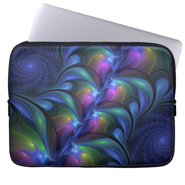 Kleurrijk Abstract blauw roze groen fractal Laptop Sleeve (Voorkant)