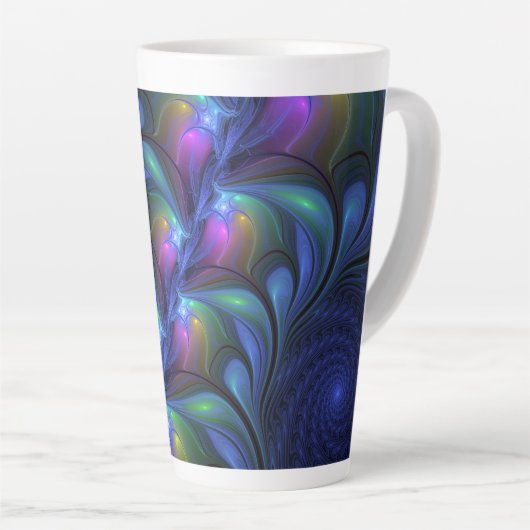 Kleurrijk Abstract blauw roze groen fractal Latte Mok (Rechterhoek)