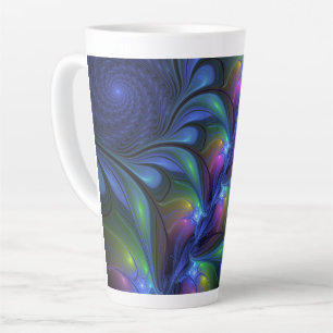 Kleurrijk Abstract blauw roze groen fractal Latte Mok