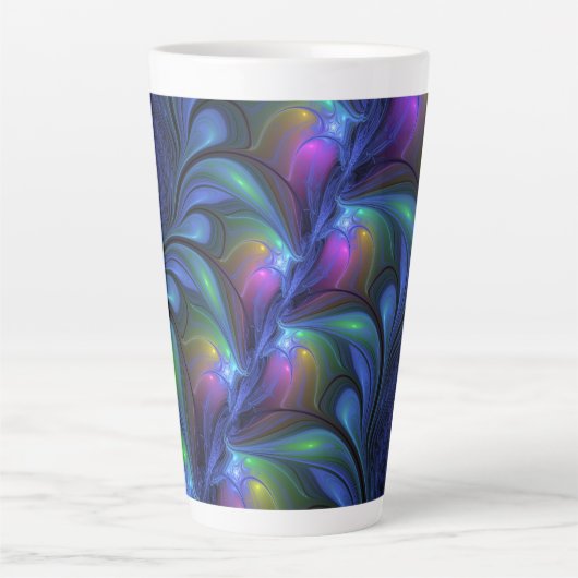 Kleurrijk Abstract blauw roze groen fractal Latte Mok (Voorkant)