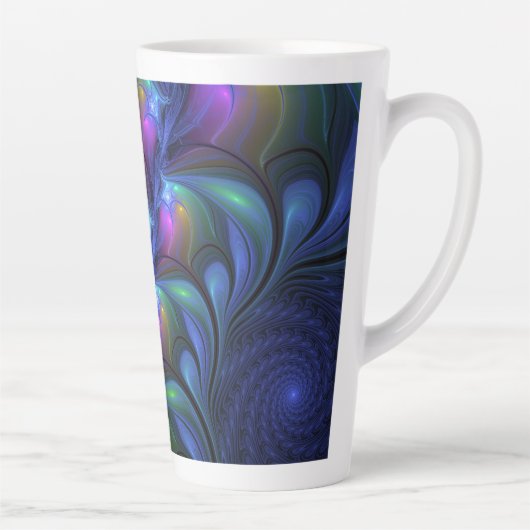 Kleurrijk Abstract blauw roze groen fractal Latte Mok (Rechts)