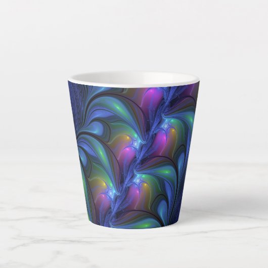 Kleurrijk Abstract blauw roze groen fractal Latte Mok (Voorkant)