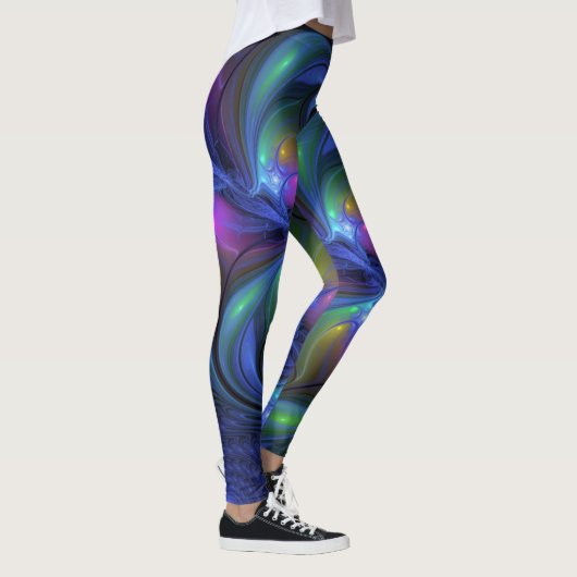 Kleurrijk Abstract blauw roze groen fractal Leggings (Rechts)