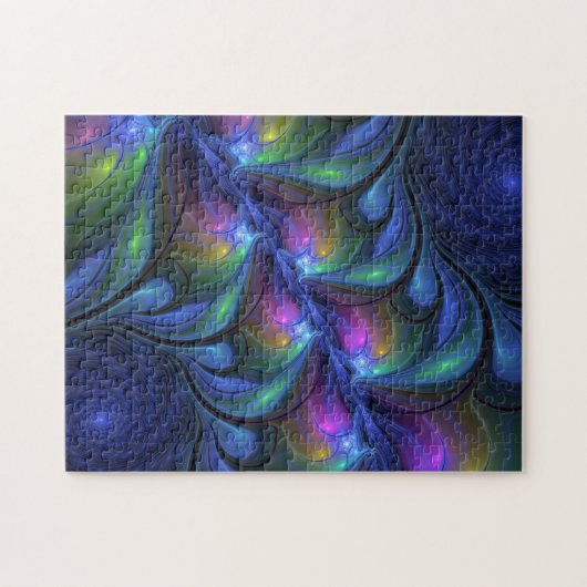Kleurrijk Abstract blauw roze groen fractal Legpuzzel (Horizontaal)