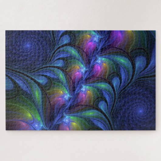 Kleurrijk Abstract blauw roze groen fractal Legpuzzel (Horizontaal)