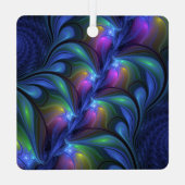 Kleurrijk Abstract blauw roze groen fractal Metalen Ornament (Achterkant)