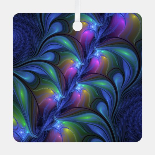 Kleurrijk Abstract blauw roze groen fractal Metalen Ornament (Voorkant)