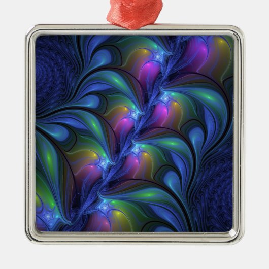 Kleurrijk Abstract blauw roze groen fractal Metalen Ornament (Voorkant)