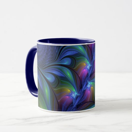 Kleurrijk Abstract blauw roze groen fractal Mok (Voorkant links)