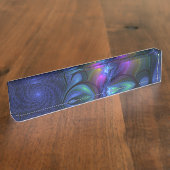 Kleurrijk Abstract blauw roze groen fractal Naambordje (Zijkant)