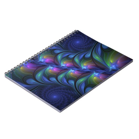 Kleurrijk Abstract blauw roze groen fractal Notitieboek (Linkerzijde)