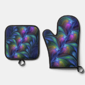 Kleurrijk Abstract blauw roze groen fractal Ovenwant & Pannenlap Set (Voorkant)