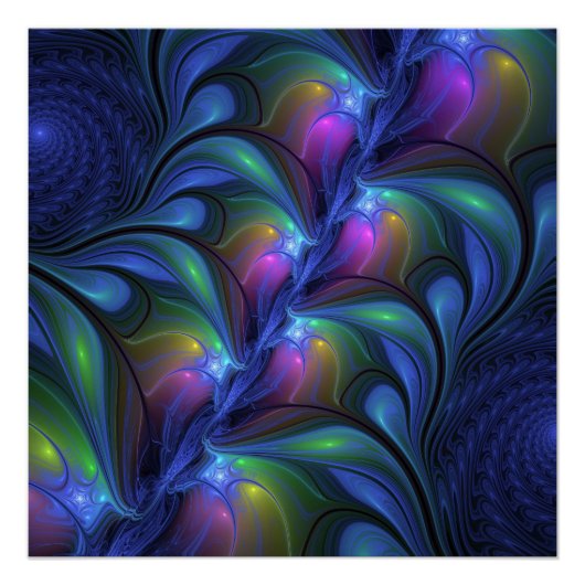 Kleurrijk Abstract blauw roze groen fractal Perfect Poster (Voorkant)
