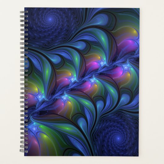 Kleurrijk Abstract blauw roze groen fractal Planner (Voorkant)