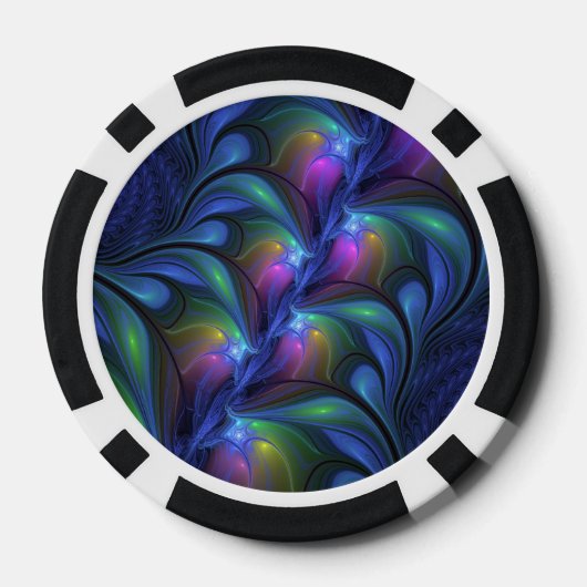 Kleurrijk Abstract blauw roze groen fractal Poker Chips (Achterkant)
