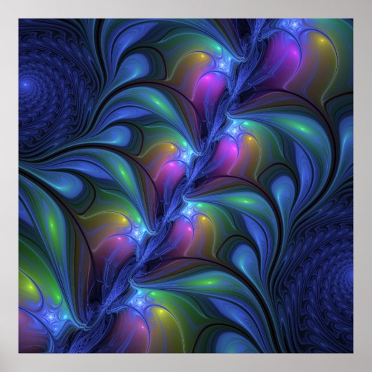 Kleurrijk Abstract blauw roze groen fractal Poster (Voorkant)